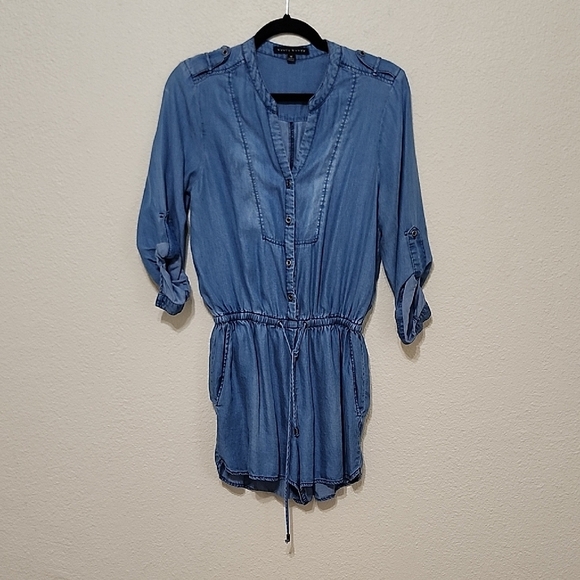 Haute Monde Pants - Haute Monde Blue Cuffed Sleeve Tunic Jumpsuit